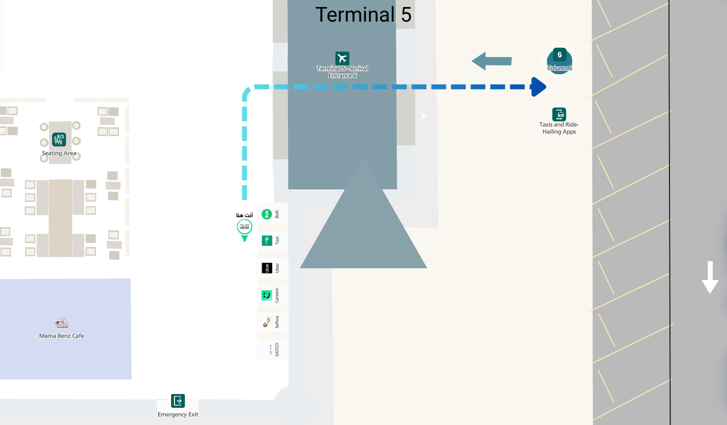 Route to the Taxi pickup point